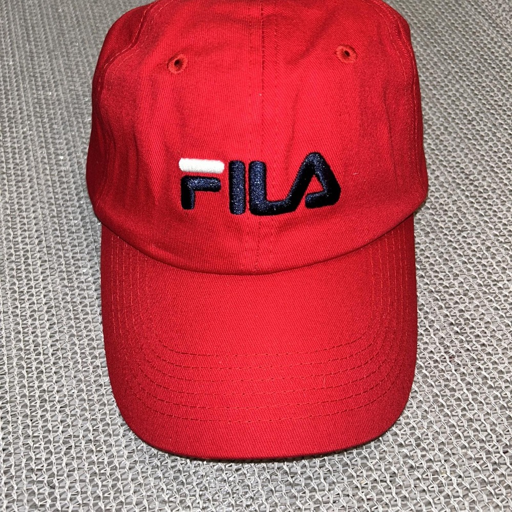 Fila Baseball Cap Men OSFA Red New Embroidered Logo Adjustable Strapback Hat